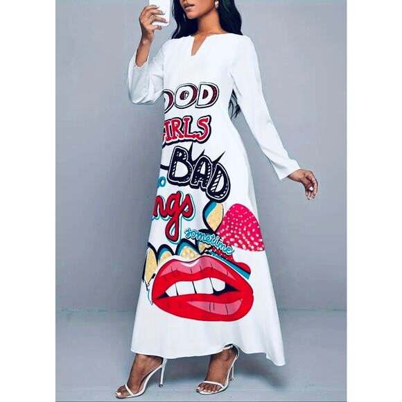 Vintage Style Long Sleeve Abstract Print Crew Neck Fashionable Dress, NWOT - Picture 2 of 5